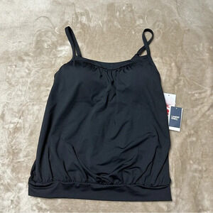 Lands' End Black Chlorine Resistant Blouson Tankini Swimsuit Top Size 8